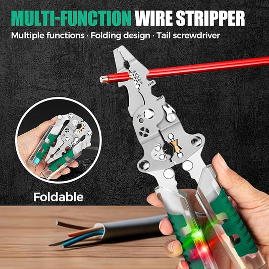 18 In 1 Foldable 竊톓re Stripper, 2025 New Wire Strippers with Voltage Detector, Multifunctional Wire Stripping Pliers for Cutting And Pulling Wires Cable, Cable Cutters with Plier, Crimper (1PCS)