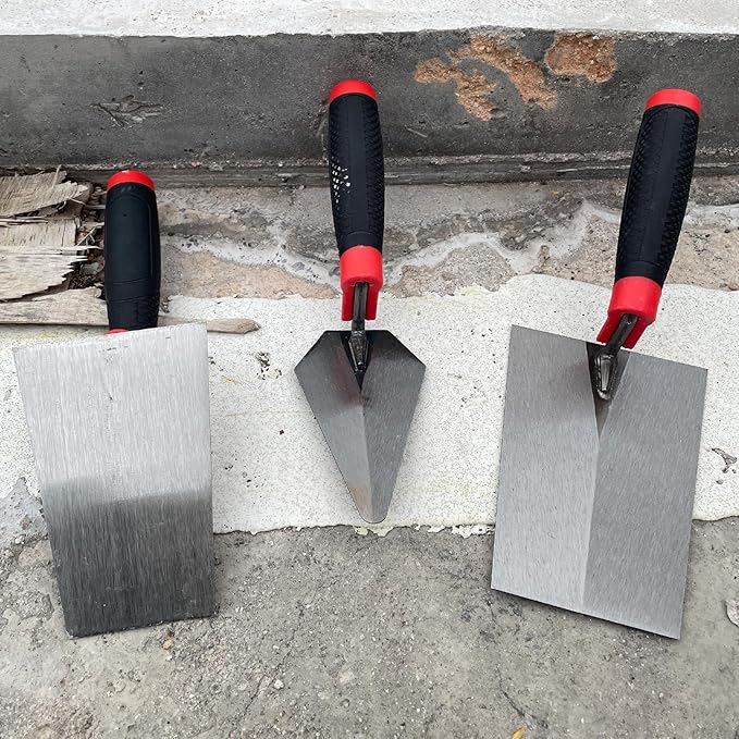3 Pack Masonry Hand Tool Set, 5??Brick Pointing Trowel, 5.6??and 7??Bucket Margin Trowel, Carbon Steel Bricklaying Hand Tool for Concrete, Cement, Plaster, Tile Construction Projects