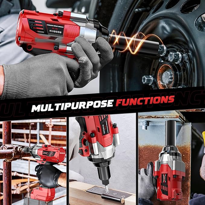 Cordless Impact Wrench 1/2" Compatible with Milwaukee 18V Battery, 1000Ft-lbs(1360N.m) High Torque Impact Driver, Electric Impact Gun with 4-Mode Speed, LED Work Light for Car(Bare Tool)