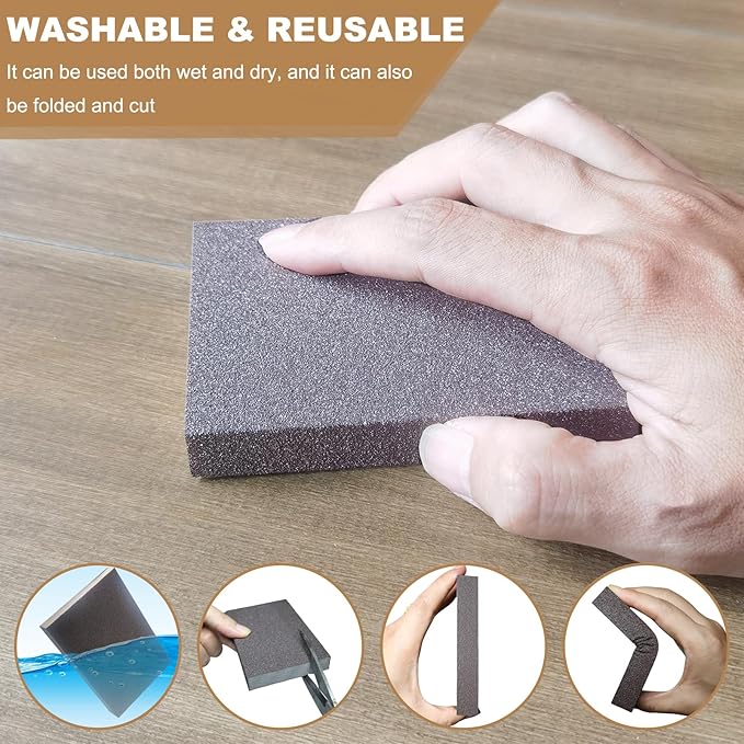 6 Pack 220 Grit Hand Sanding Block, Washable and Reusable Sanding Sponge Great for Pot Brush Pan Brush Sponge Brush Glasses Sanding Wood Sanding Metal Sanding (220 Grit)
