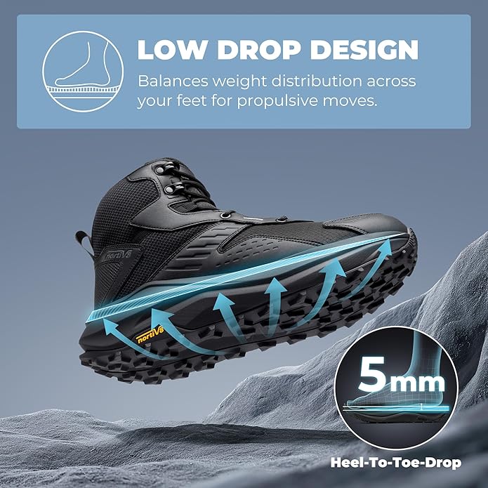 NORTIV 8 Men's Wide Toe Box Hiking Boots Low Drop Waterproof Outdoor Trekking Camping Winter Snow Shoes Katahdin