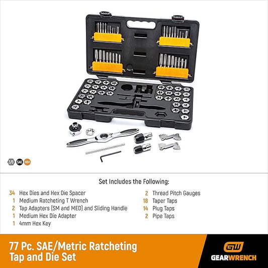 GEARWRENCH 77 Piece SAE/Metric Ratcheting Tap and Die Set -3887