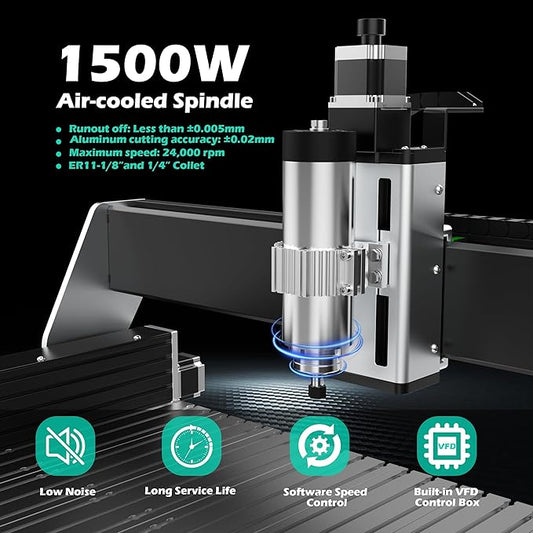 CNC Router Machine RX6040 with 1.5KW Air Cooled Spindle, All-Metal XYZ Axis Dual Steel Linear Guides & 1204 Ball Screws for Metal Aluminum Brass Wood Acrylic PCB