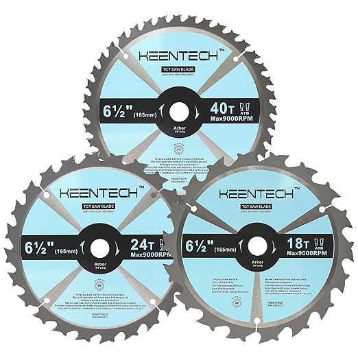 KEENTECH 6-1/2" Dia. by 5/8" Bore 18T + 24T + 40T Versatile Circular Saw Blade Set, Tungsten Carbide Tipped, ATAF Grind
