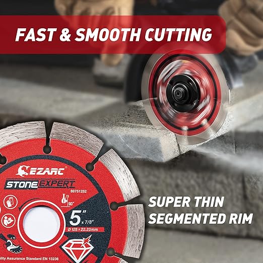 EZARC 5 inch Segmented Diamond Blade, Diamond Cutting Wheel for Angle Grinder Stone Master, 5" Stone Blade for Cutting Concrete Granite Masonry Brick, 7/8"-20mm-5/8 Arbor (2-Pack)