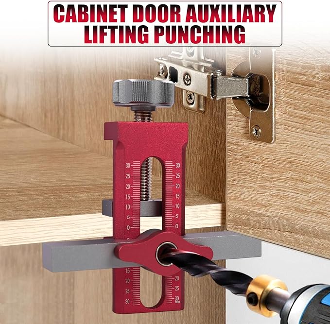 Cabinet Door Mounting Jig 2-in-1 Mounting Tool with Quick Edge Positioner,Adjustable Cabinet Door Installation Positioner,Cabinet Door Positioning Tool Jig for Most Cabinet Doors(Red)