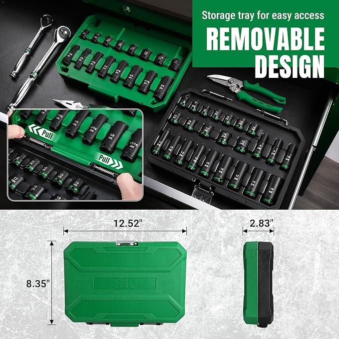 SK 3/8" Drive Impact Socket Set, 40-Piece Deep & Shallow Sockets, Metric 8 to 19mm, SAE 5/16??to 3/4?? Premium CR-MO Steel, SureGrip 6 Point Design, With Storage Case