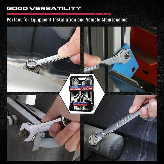 32-Piece Combination Wrench Sets SAE & Metric, Open-Box-End Combination Stubby Wrench Set Includes 20 Standard and 12 Stubby Wrenches, Open End and 12-Point Box End Wrench Set with Organizer Box