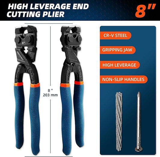 PRIDE&CRAFT 8 inches Nail Puller Heavy Duty Carpenters Pliers Tool with CR-V steel Construction, Nail Remover, End Cutting Pliers, Staple Puller for Woodworking, Framing, and Home Repair