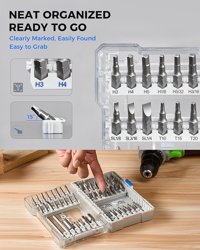 toolant Magnetic Screwdriver Bit Set, Impact Driver Bit Set, 1/4'' Hex S2 Steel Impact Driver Bit Set with Storage Box, 46-Piece
