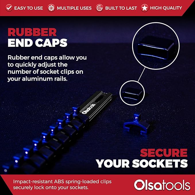 Olsa Tools Socket Organizer - 1/4-Inch Drive Socket Holder Rail - Black Aluminum Track Stores 24 Chrome or Impact Sockets - Professional Grade Metric or SAE Socket Organizer - Part: 1020