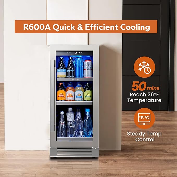 Ca'Lefort Beverage Refrigerator Cooler - 30 Inch 34-54째F Beverage Fridge Glass Door, Drink Fridge Glass Door 3 LED Beverage Cooler Built-in or Freestanding, Perfect for Home/Kitchen(6.0 Cu.ft)