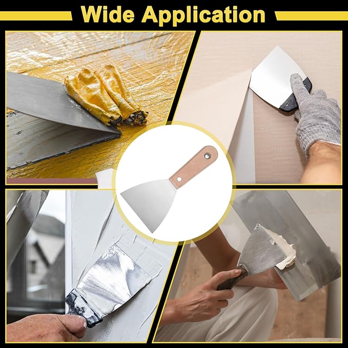 uxcell 4pcs Putty Knife Set 1/2/3/4 Inch Carbon Steel Paint Scraper Flexible Drywall Repair Mud Knife for Removing Cement Wallpaper Mud Adhesive Taping