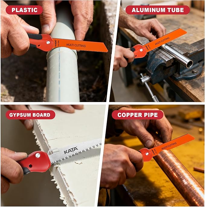 KATA Folding Hand Saw for Crafts - 2-In-1 Compact Drywall Cutter Hacksaw Tool with Quick Change Bi-Metal Blade - Small Job Saw, DIY HandSaw for Cutting Metel, Wood, PVC, Sheetrock, Plywood, Model