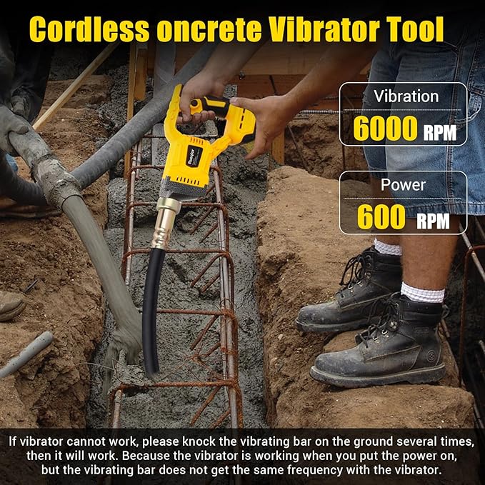 Handheld Concrete Vibrating Tool Compatible with Dewalt 20V Battery, 600W Cordless Concrete vibrator with 3.8FT Shaft Rod 5,500VPM Portable Pencil Cement Vibrarator Remove Air Bubble(No Battery)