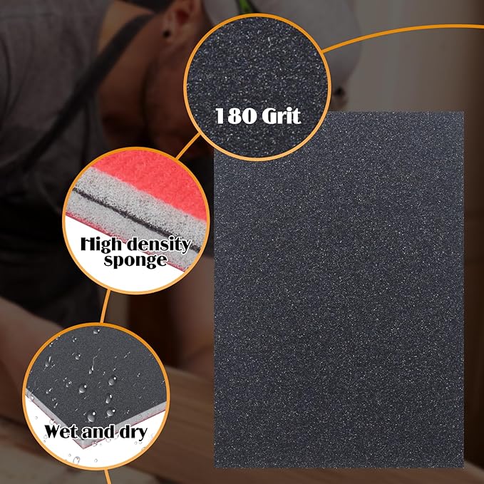 20 Pcs 180 Grit Sanding Sponge, Wet Dry Sanding Block Sandpaper Sponge, Soft Foam Sand Block Washable & Reusable Sanding Pads for Metal Wood Drywall Polishing