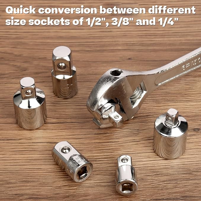 1/4" 3/8" 1/2" Socket Adapter and Reducer Set, 6 Pcs Chromium Vanadium Steel Drive Conversion Adapters, for Automobile Maintenance and Repair, Machinery, Industry, Construction