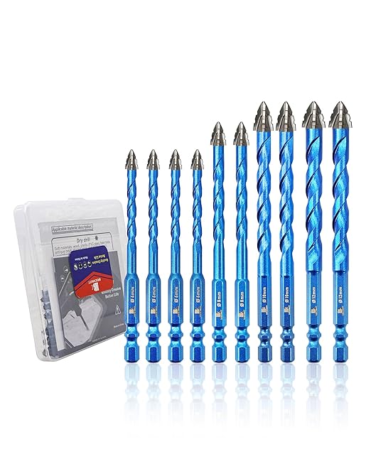 Serrated Carbide Masonry Drill Bit Set 1/4"*4,5/16"*2,3/8"*2,1/2"*2 - Wood Drill Bits for Wood/Plastic/Masonry/Ceramic Tile Hex Shank Drills