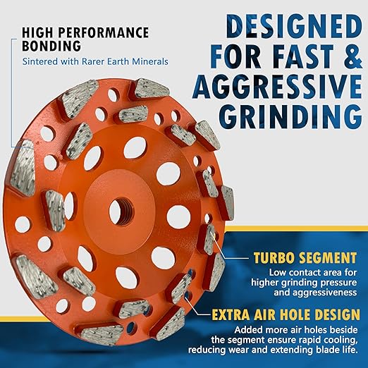 5" High Performance Diamond Grinding Wheels for Aggressive Concrete, Paint, Epoxy, Mastic & Coating Removal, #20 Grit, 18 Segments, 5/8"-11 Threaded Arbor