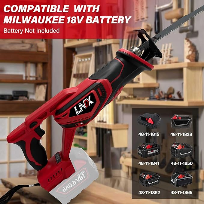 Cordless Reciprocating Saw for Milwaukee 18V Battery, Brushless Electric Recip Saw with 4 Blades, 0-2800 SPM Variable Speed, Tool-Free Blade Change, for Wood/PVC/Metal Cutting