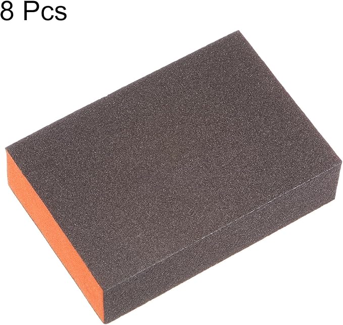 HARFINGTON 8pcs Sanding Sponge Blocks #240 (1200-1500 Grits) Wet/Dry Hand Sanding Sponges, 100x70x25mm Foam Sanding Block Pad for Polishing Kitchen Metal Wood Drywall Furniture, Brown&Orange