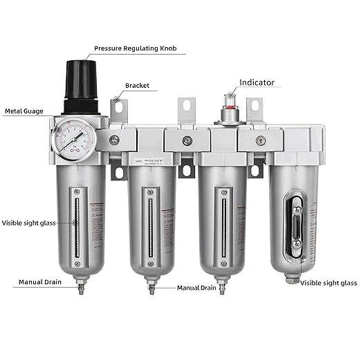 NANPU 1/2" NPT Industrial Grade 4 Stage Air Drying System - Double Particulate Filters, Coalescing Filter, Desiccant Dryer & Air Regulator, Metal Bowl, Manual Drain, for Paint Spray竊?Plasma Cutter