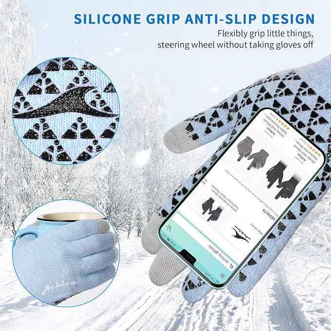 Achiou Winter Gloves, Glove for Men Women, Upgraded Touch Screen Texting Warm Running with Thermal Soft Knit Lining
