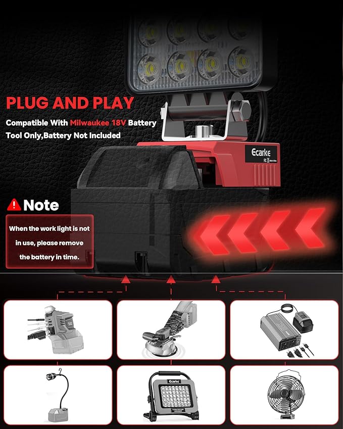 Ecarke LED Work Light Compatible with Milwaukee 18V Battery, 112W Cordless Work Lights 11200LM of Flashlight Battery Light with Low Voltage Protection & Type-C & USB-A Charger Port