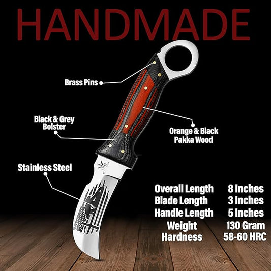 Handmade Stainless Steel Lineman’s Hawkbill knife with Leather sheath, Heavy Duty Utility Knife blade Electrician Wire Skinning knife for professional.