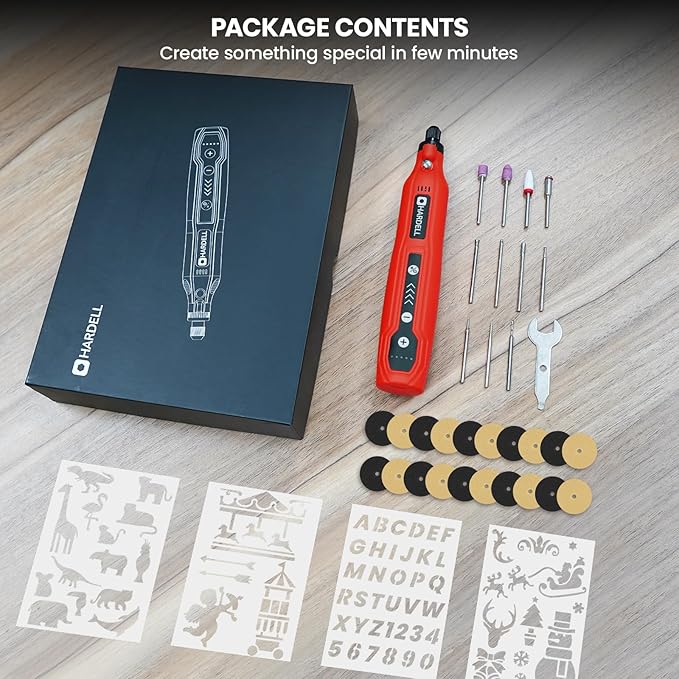 HARDELL Cordless Rotary Tool, 5 Speed Rechargeable Engraving Pen - Electric Engraving Tool for 60+ Surfaces - Beginner Friendly with 37 Accessories, Ultimate Engraving Pen Kit for Artists & DIYers