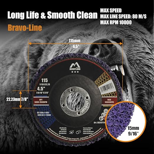 Merryland Strip Disc 4.5 inch Paint Rust Remover Disc for Angle Grinder, 4.5inch Purple Strip Wheel 10 Pack, Stripping Wheel Stripper Wheel INOX Stainless Steel Iron Universal, Bravo-Line SB207114-10