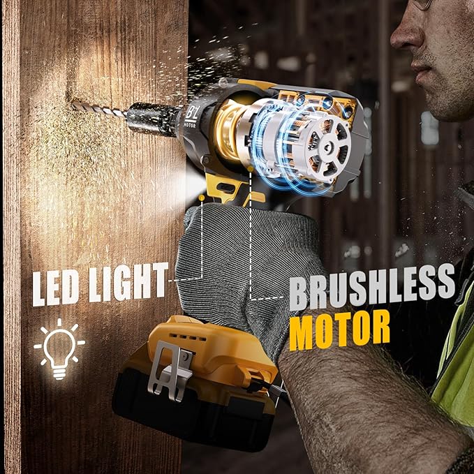 Impact Wrench Compatible with De-Walt 20V Battery: 1/2 Inch Hog Ring Impact Driver High Torque - 600 Ft-lbs Cordless Impact Gun - Brushless Motor with LED Light And Blet Clip - Tool Only