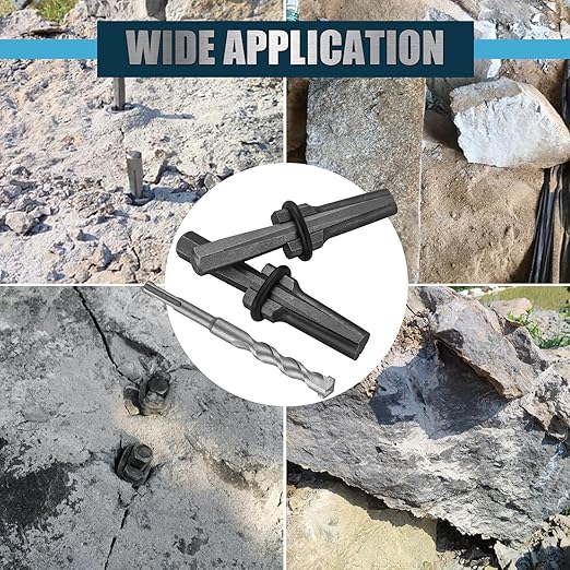 6pcs Rock Splitting Wedges and 1pcs Rotary Hammer Drill Bit, 5/8" Plug Wedges and Feather Shims, Stone Splitter Tools for Concretes, Granites, Boulders, Volcanic Rocks, Limestone Rocks