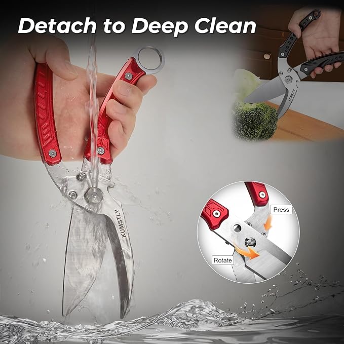 Heavy Duty Poultry Shears Professional Kitchen Scissors for Cutting Chicken, Turkey, Meat, Bones, Vegetables Stainless Steel Spatchcock Shears Multipurpose Food Scissors (Red)