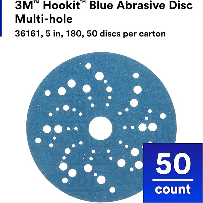 3M Hookit Blue Abrasive Disc 321U Multi-hole, 36161 5 in 180 50 discs per carton