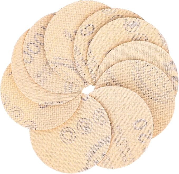 Dura-Gold Premium 2" Gold Hook & Loop Sanding Discs Variety Pack Box - 40, 60, 80, 120, 220, 320, 400, 600, 800, 1000 Grit (5 Sheets Each, 50 Total) & Drill Backing Plate, Automotive, Woodworking