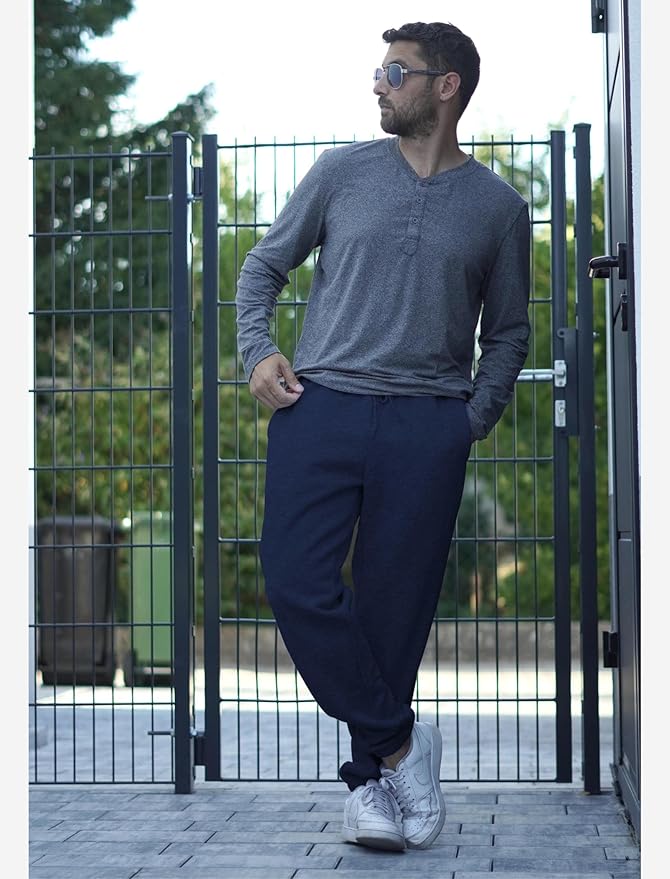 PINSPARK Men's Fleece Joggers with Zipper Pockets Tapered Sweatpants Cotton Sweat Pants for Mens Heavyweight Lounge Pants
