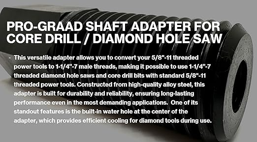 Shaft Adapter for Core Drill Hole Saw, 5/8"-11 Female Thread to 1-1/4"-7 Male Thread, for Use with Diamond Hole Saw & Diamond Core Drill Bits