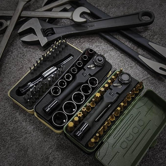 KESI Tool Torx Bit Set 77-Piece, Fully Armed Bits Ratchet Set with 13-Piece 1/4" Dr. Low Profile Sockets, 1/4" Dr 29-piece, and 35-piece Multi Function Bit Set