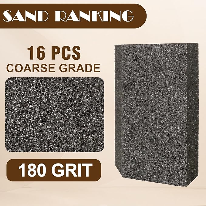 180 Grit Angled Sanding Blocks, Jamiikury Fine Sponge Sand Block Washable and Reusable, Wet & Dry Sandpaper Block for Wood Metal Drywall and Furniture Paint - Pack of 16