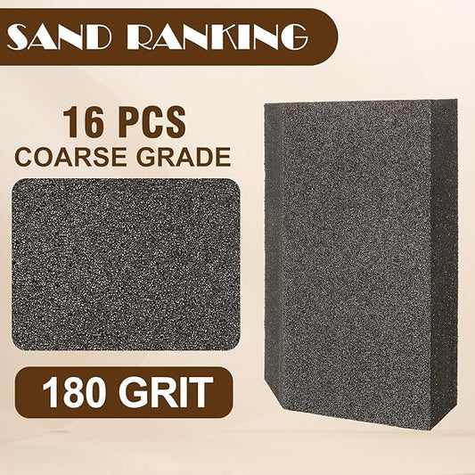 180 Grit Angled Sanding Blocks, Jamiikury Fine Sponge Sand Block Washable and Reusable, Wet & Dry Sandpaper Block for Wood Metal Drywall and Furniture Paint - Pack of 16