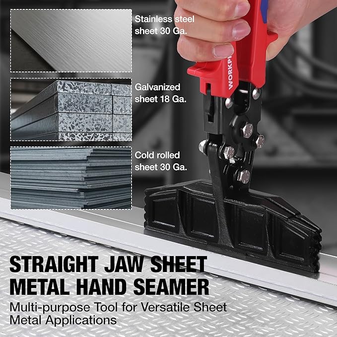 WORKPRO 6-Inch Sheet Metal Bender & Hand Seamer Tool, Heavy-Duty Steel Sheet Metal Brake Pliers for Bending, Seaming, Flattening with Ergonomic Handle and Smooth Jaw