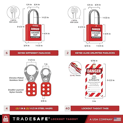 TRADESAFE Valve Lockout Tagout Kit - 55 Loto Devices, Gate Valve Lockout, Ball Valve Lock, Butterfly Valve Lock Out, Loto Locks, Hasps, Tags, Cable Lock, OSHA-Compliant