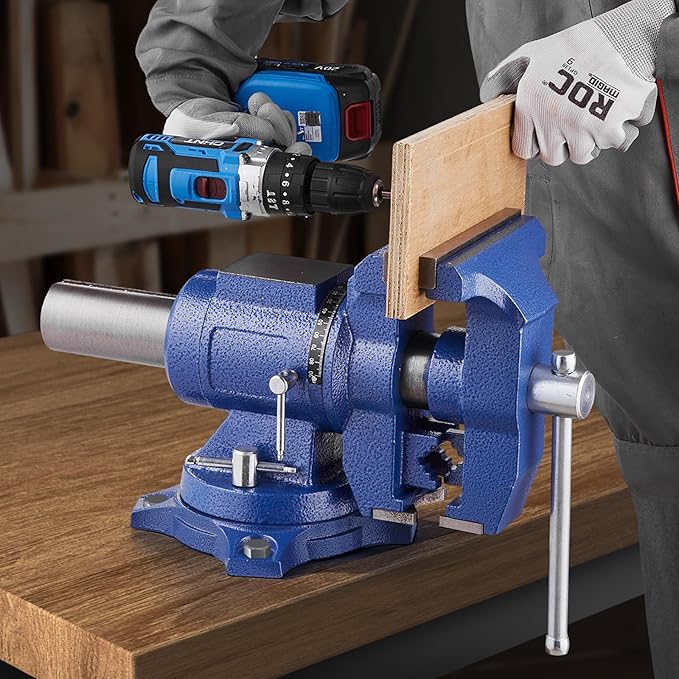 VEVOR Heavy Duty Bench Vise, 6-1/2" Jaw Width, 5" Max Jaw Opening Multi-Purpose Ductile Iron Bench Vise with Anvil, 360째 Swivel Base Head, 3" Throat, 5620 lbs Clamp Force, for Pipe Repairing
