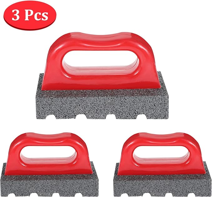 3 Pcs Rub Brick with Handle, Fluted 20-Grit Carbofrax Surface Concrete Tools Masonry Tools Smoothing Cleaning Removing Marks Tool (Red)