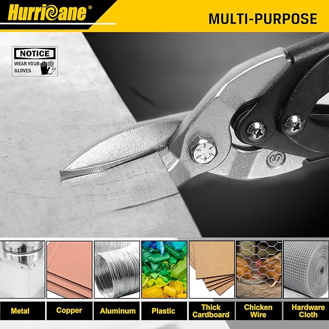 HURRICANE 10 Inch Aviation Tin Snips, Cr-Mo Aviation Snips for Cutting Metal Sheet, Heavy Duty Sheet Metal Cutter Shear, Straight Cut, High Leverage Aviation Snip, Up to 40% Labor Saving