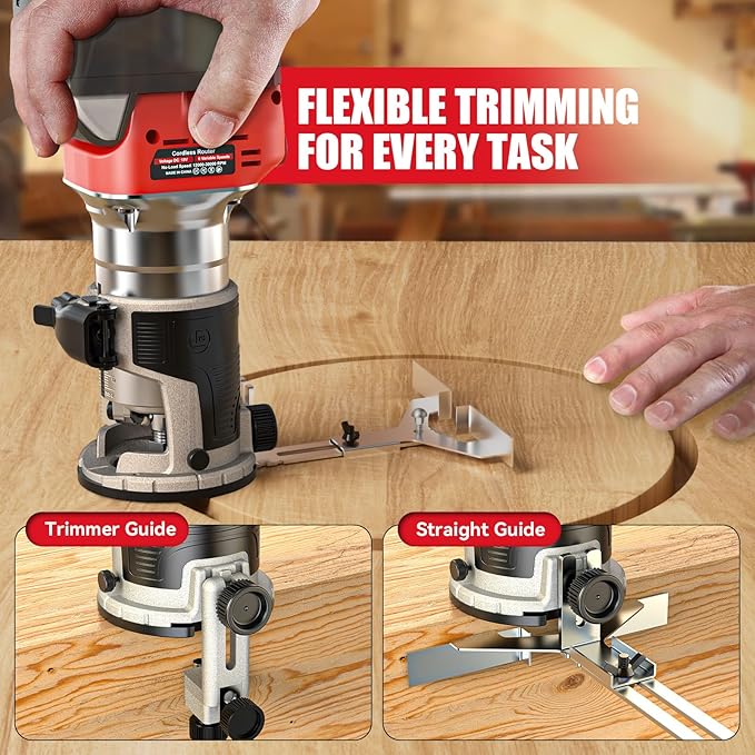 Cordless Compact Router Compatible with Milwaukee Battery, 6 Variable Speeds Router Tool for Woodworking, 800W Fixed Base Wood Router with Trim Router Bits, Bare Tool