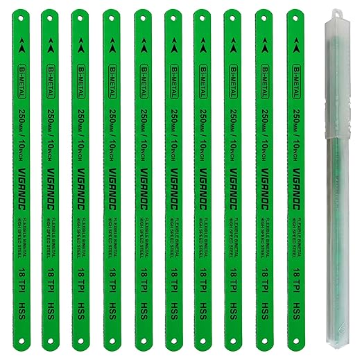 10" (250mm) Hacksaw Replacement Blades, Bi-Metal High Speed Steel Hack Saw Blades - 18TPI HSS Saw Blades, 10 Pack