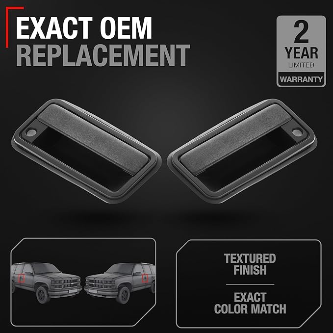 T1A Exterior Front Driver & Passenger Door Handle - Compatible with 1988-1999 Chevrolet C1500, 88-99 K1500, K2500, K3500, 88-99 GMC C1500, C2500 - Textured Black, OEM 15742230, 15742229