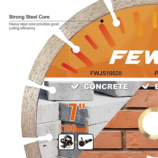 FEWELL 7 Inch Diamond Blade,Concrete Segmented Saw Blade for Angle Grinder Dry/Wet Cutting Concrete Masonry Brick Block Stone with 7/8"-5/8??Adapter